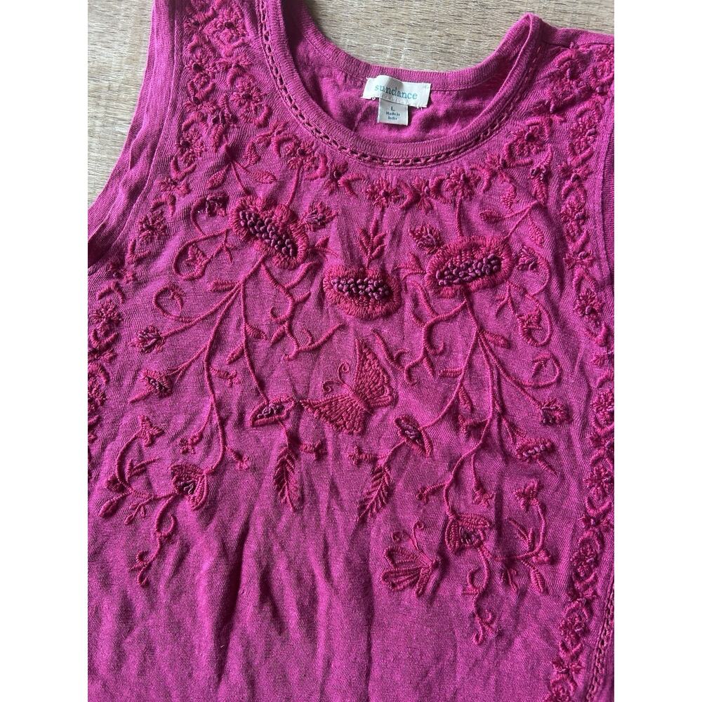 Sundance 100% Linen Tank Womens Large Purple Embroidered Sleeveless Boho Top - Picture 4 of 9